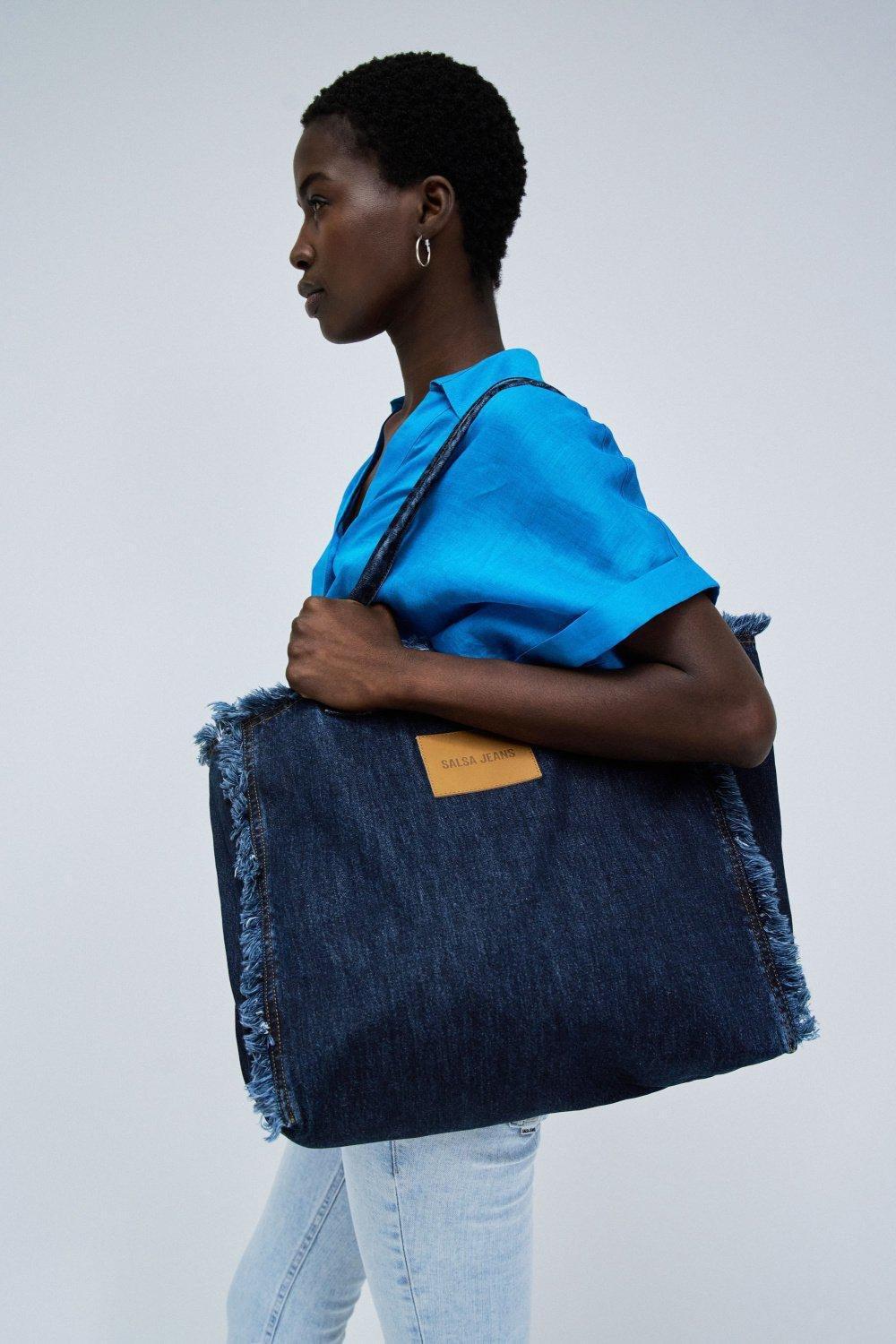 Navy Wash Denim Tote Bag, 2101_854, large image number 1