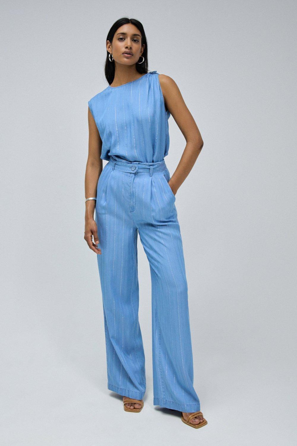 Blue Palazzo Leg Jeans, , large image number 0