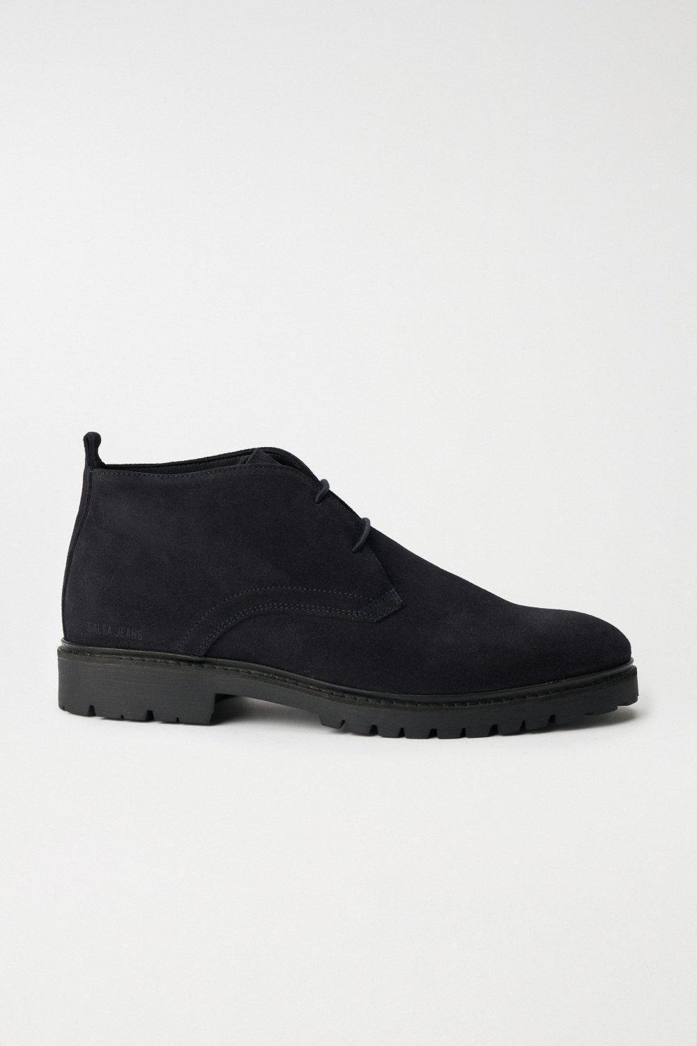 Blue Solid Chukka Boots, , large image number 0