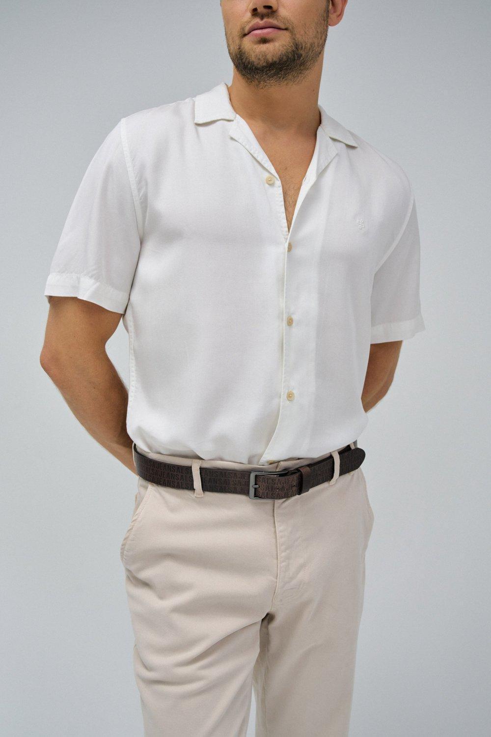 Embossed Leather Belt, Brown, large image number 1