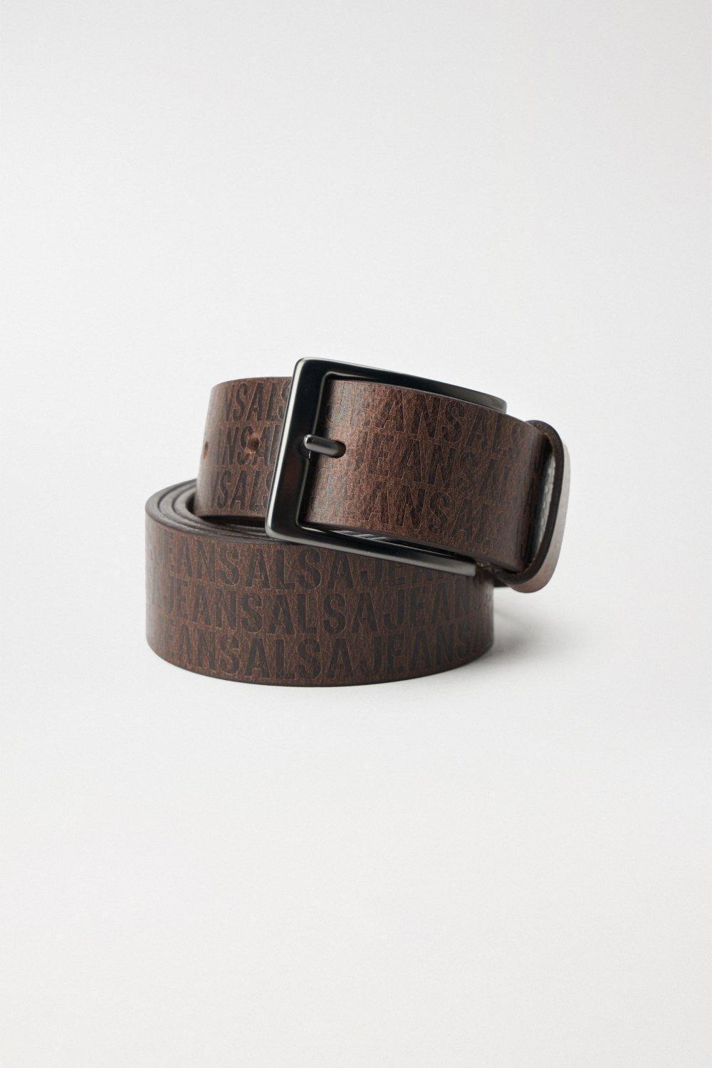 Embossed Leather Belt, Brown, large image number 2