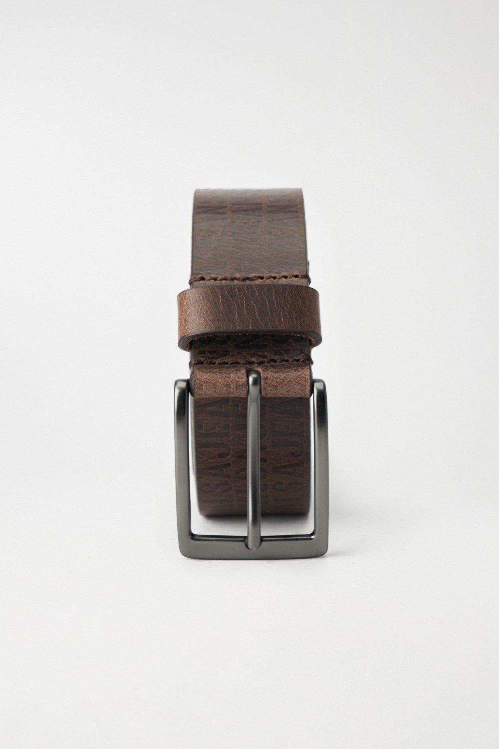 Embossed Leather Belt, Brown, large image number 3