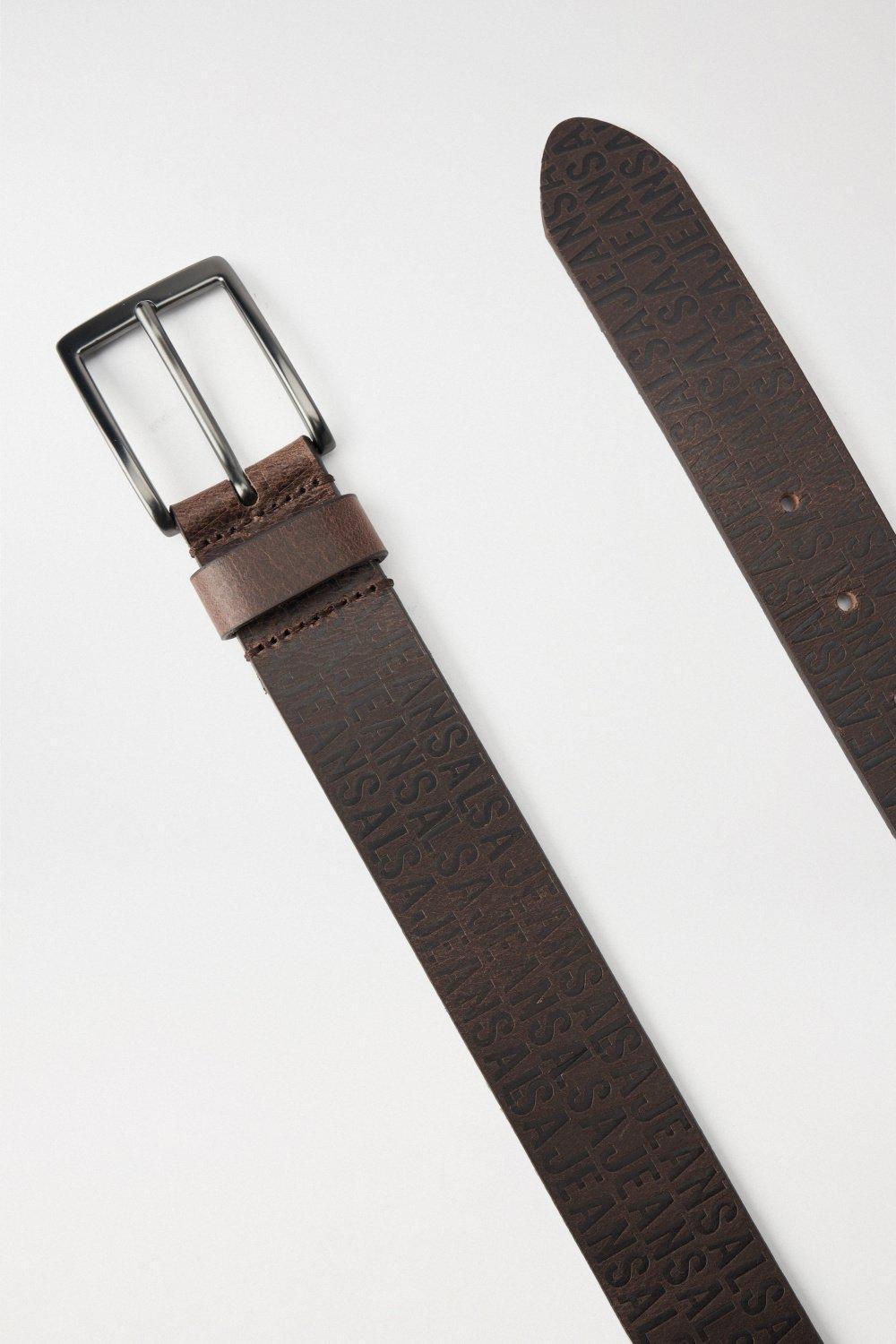 Embossed Leather Belt, Brown, large image number 4