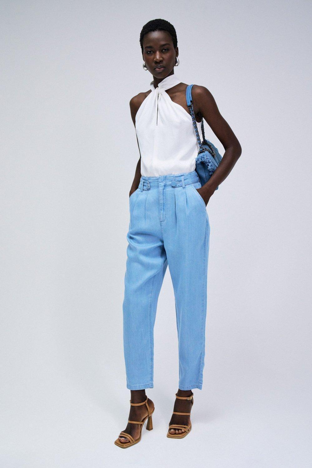 Baggy Light Denim Pants, Blue, large image number 0