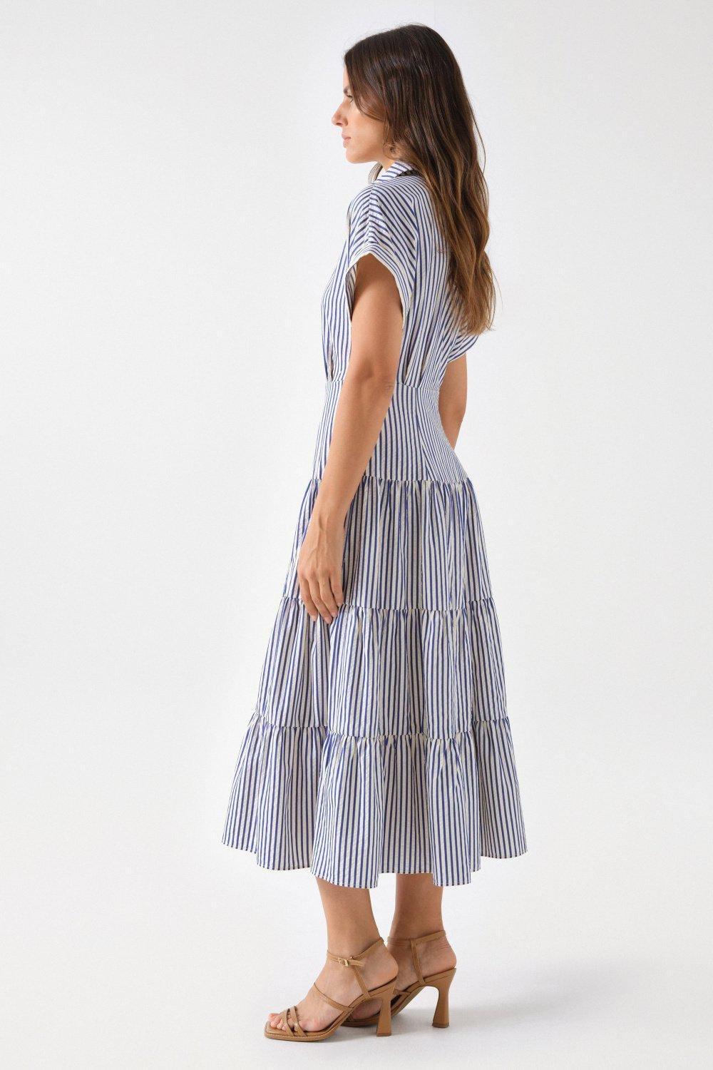 Long Striped Dress, Beige, large image number 2