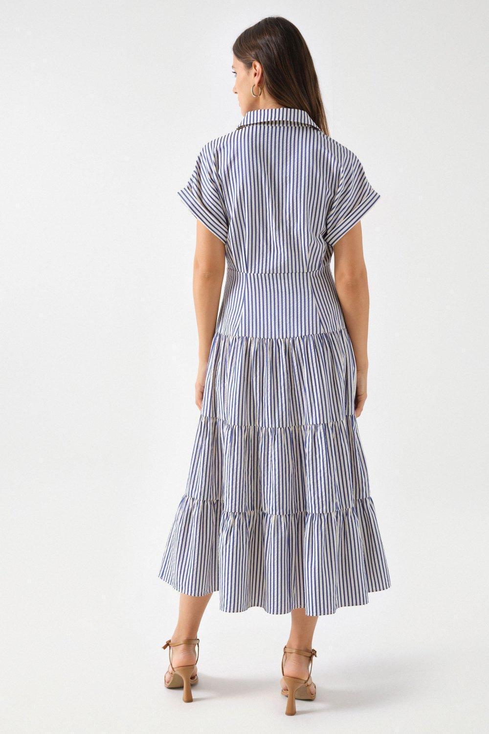 Long Striped Dress, Beige, large image number 3