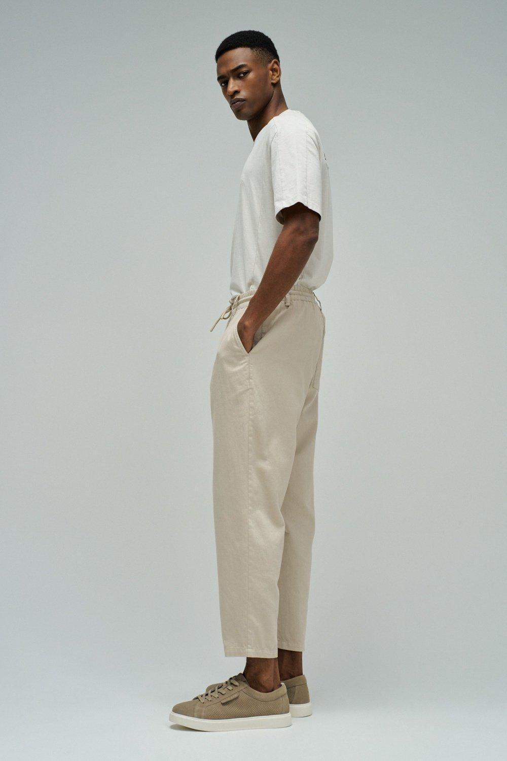 Jogger Pants With Linen, Beige, medium