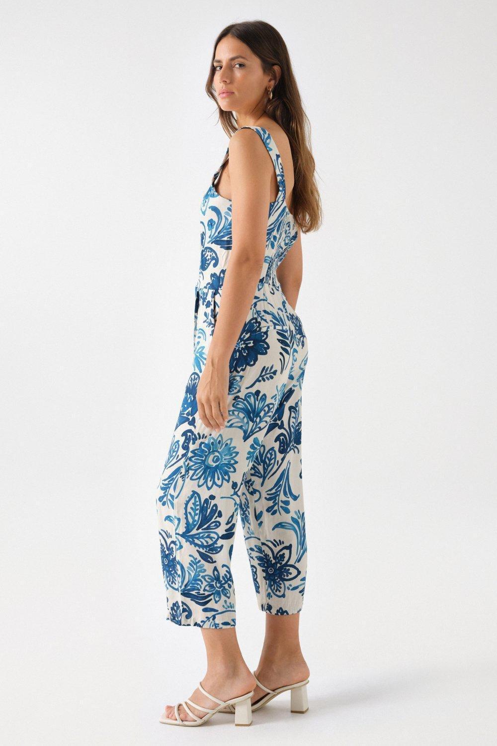 Beige Floral Print Jumpsuit, , large image number 2