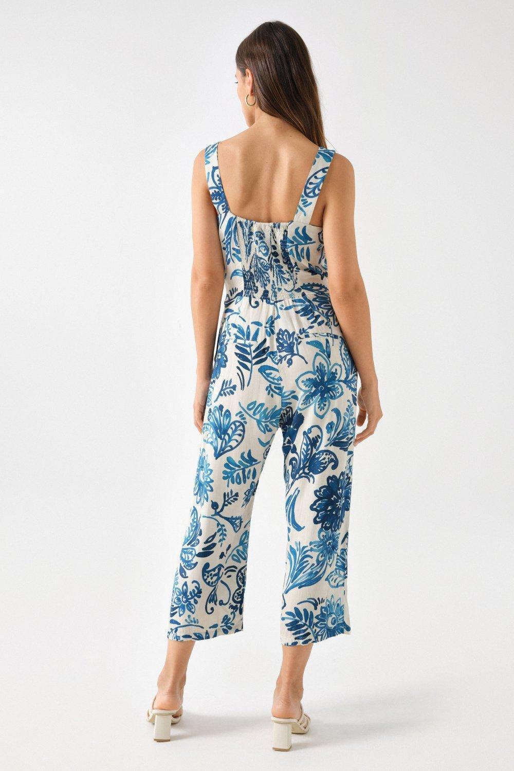 Beige Floral Print Jumpsuit, , large image number 3