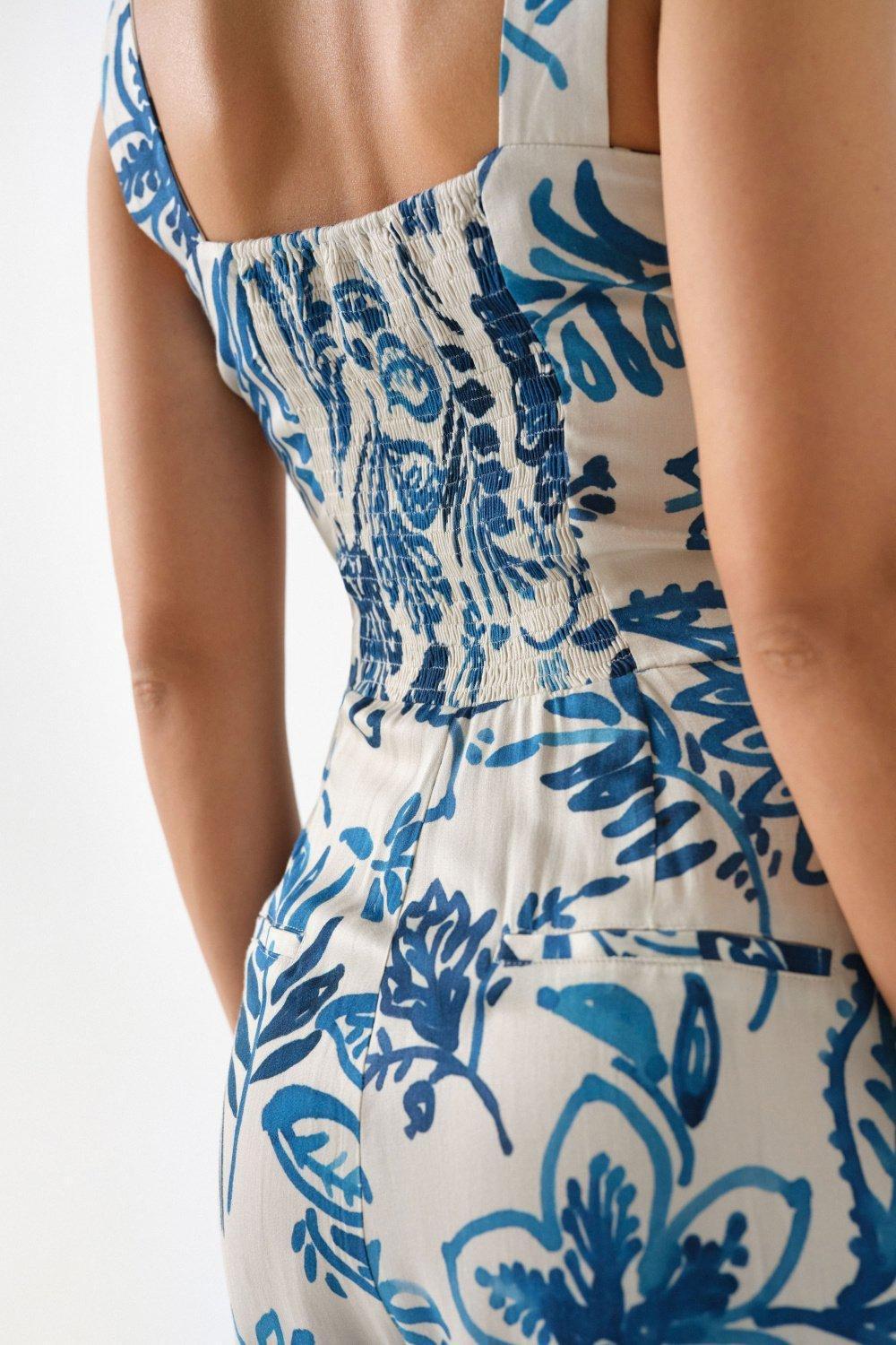 Beige Floral Print Jumpsuit, , large image number 4