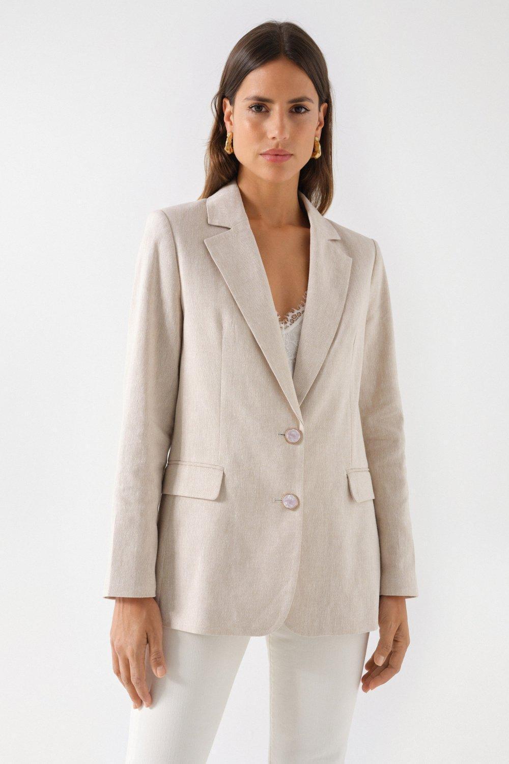 Linen Blazer With Shine, Beige, large image number 0
