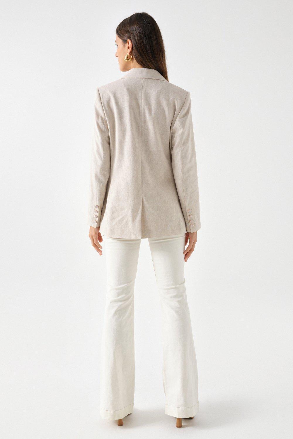 Linen Blazer With Shine, Beige, large image number 3