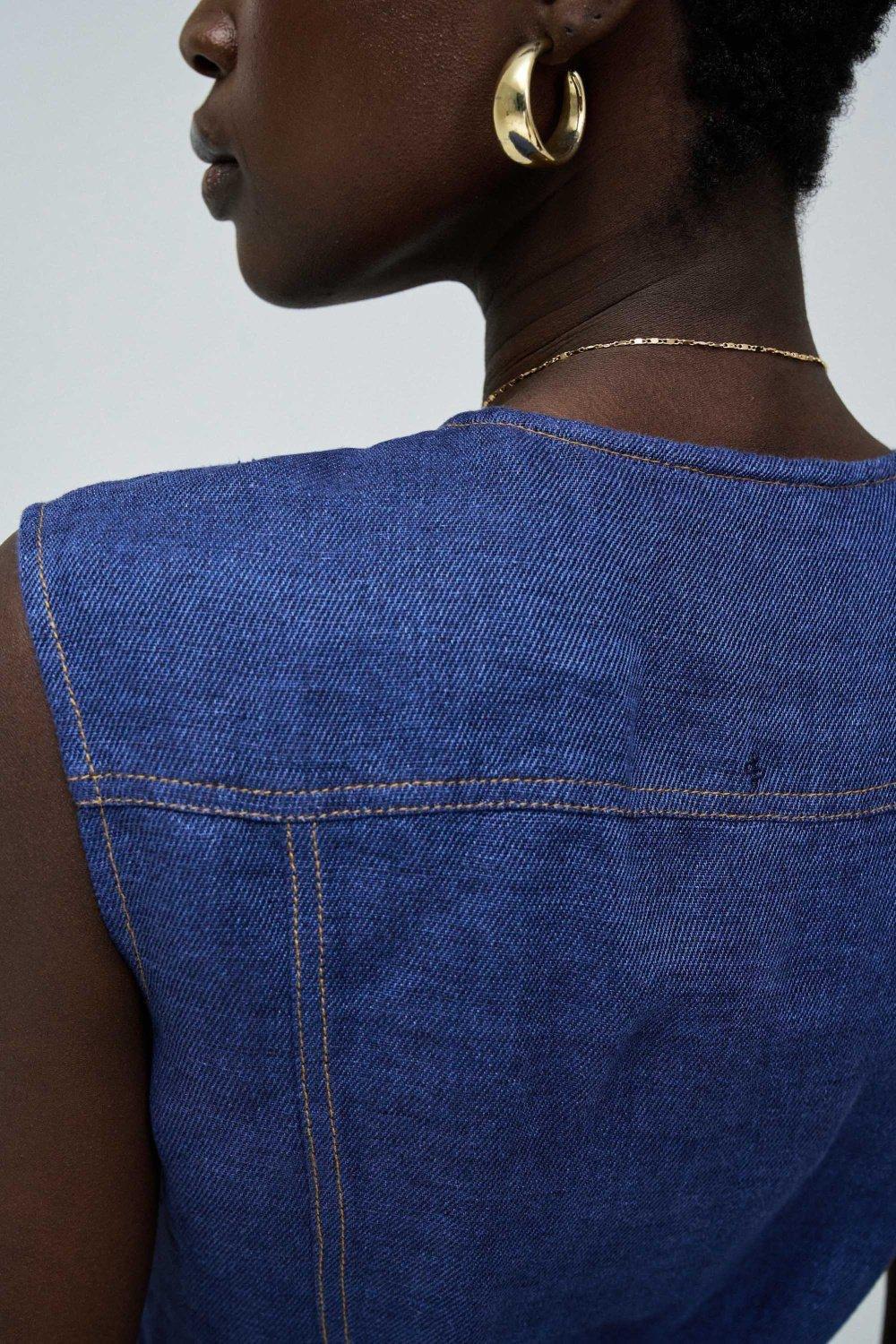 Midi Linen Dress, Navy, large image number 4