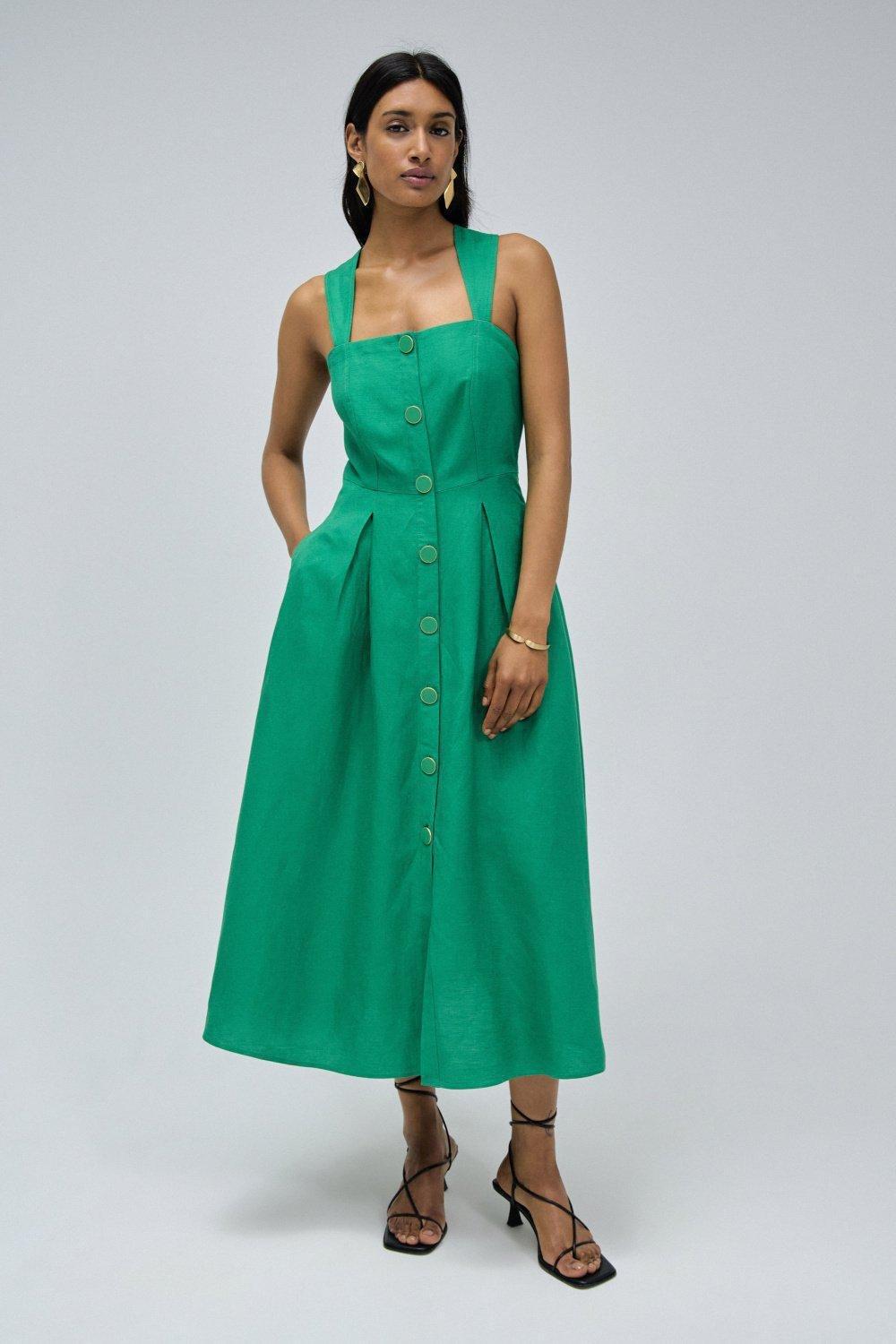 Flare Midi Dress, Green, large image number 0