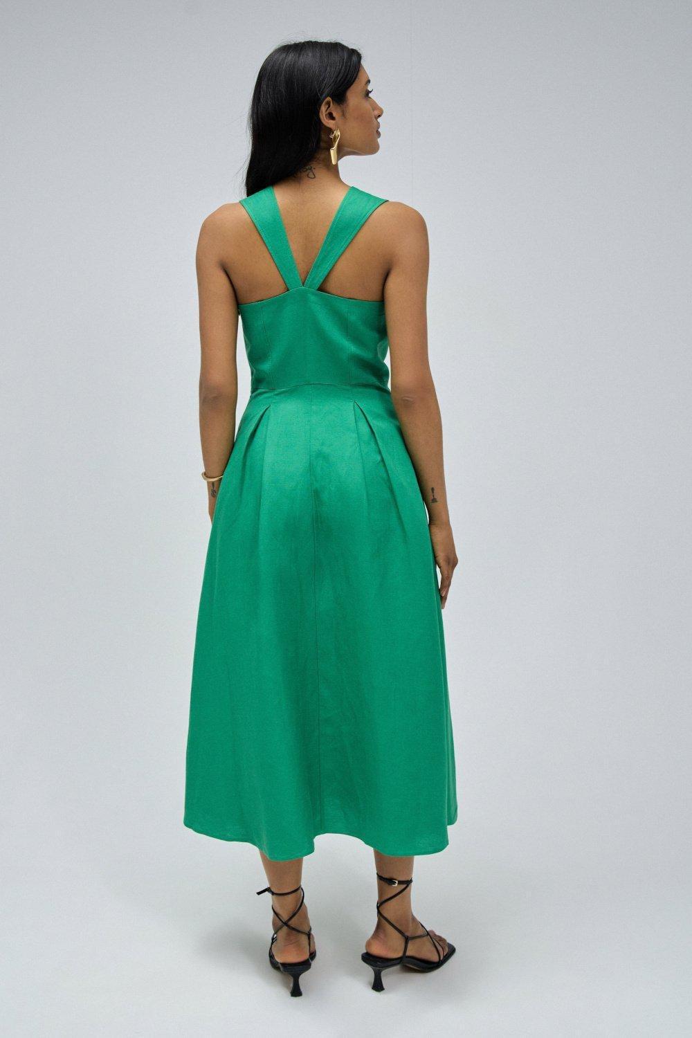 Flare Midi Dress, Green, large image number 3