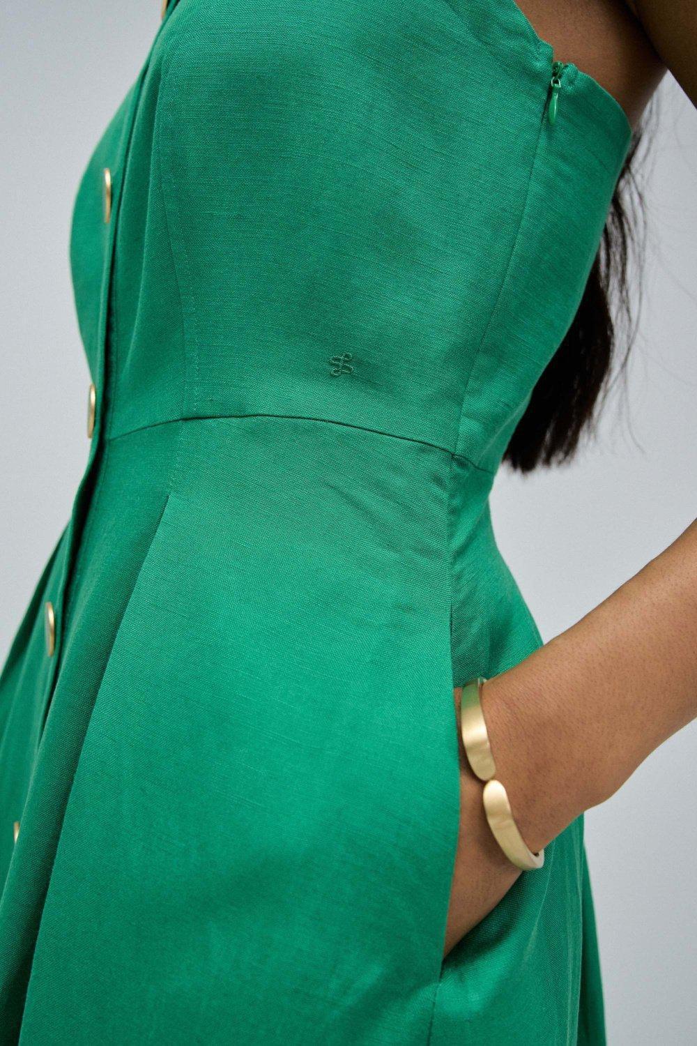 Flare Midi Dress, Green, large image number 4