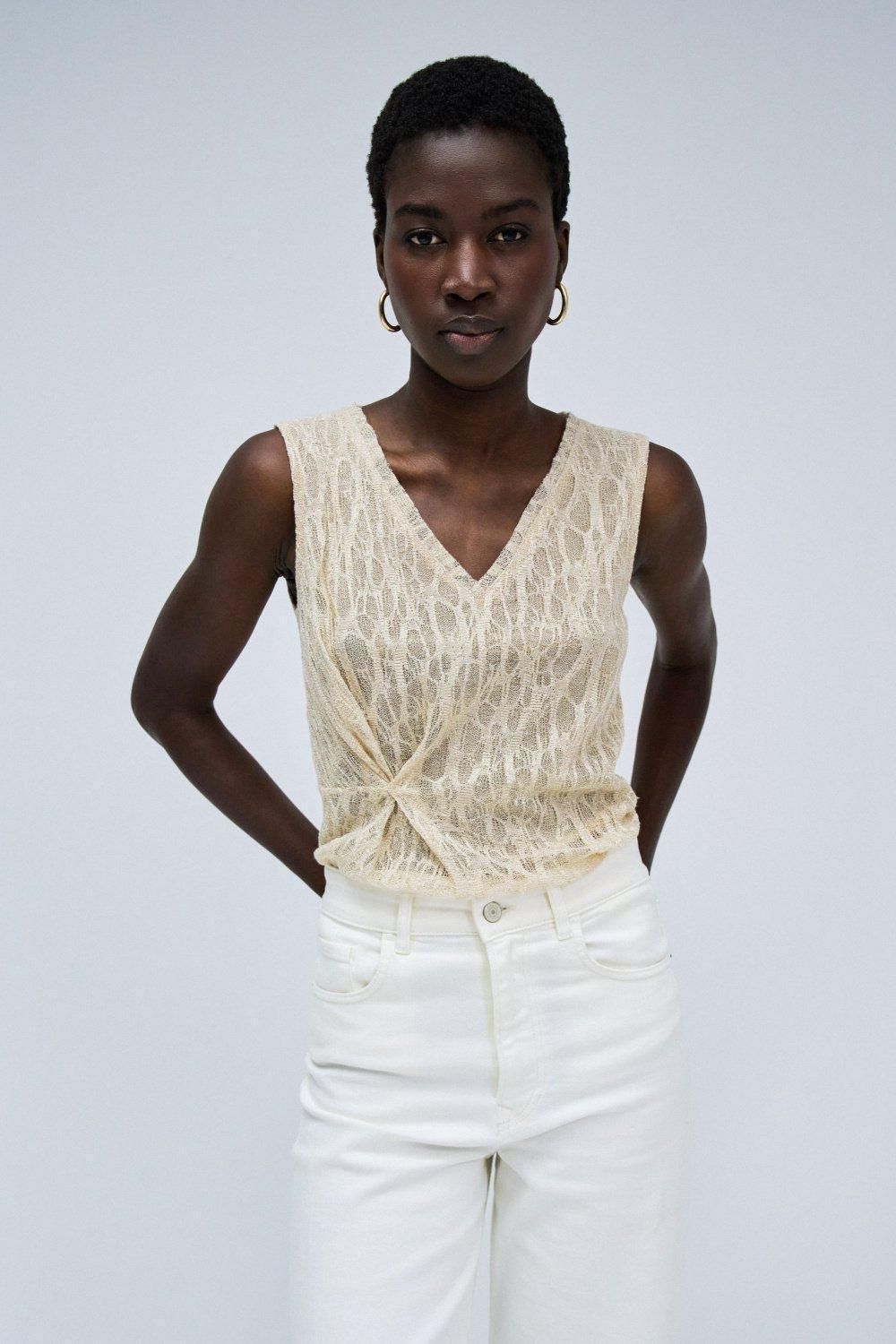 Beige Knitted Top, , medium