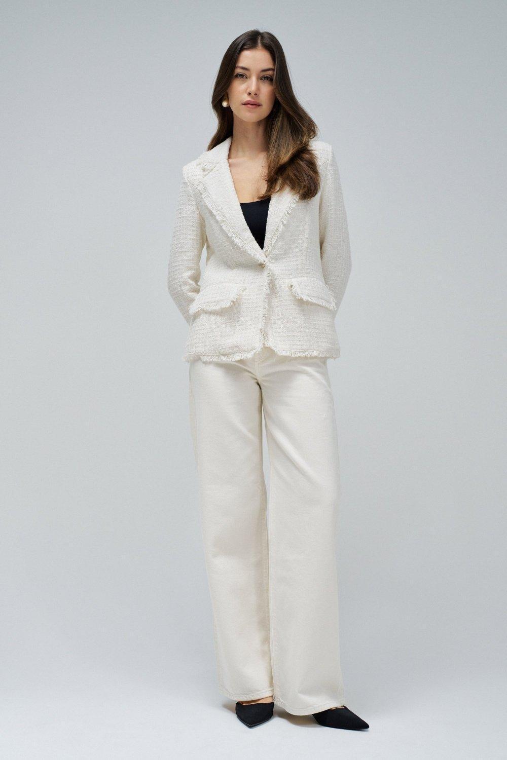 Tweed Blazer With Stripes, Beige, medium