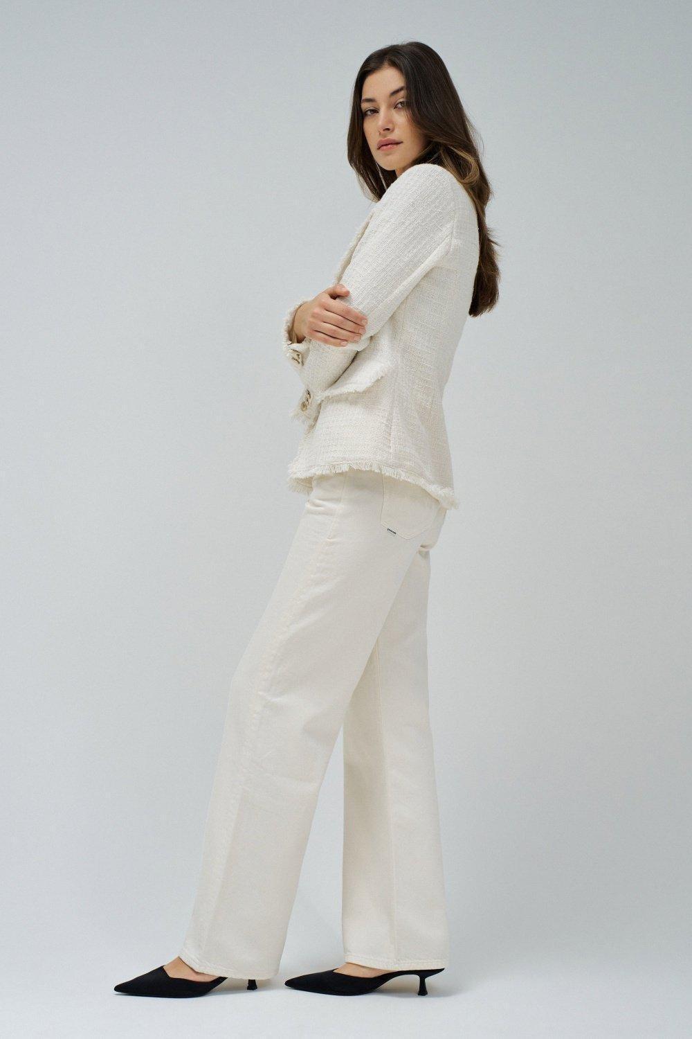 Tweed Blazer With Stripes, Beige, medium