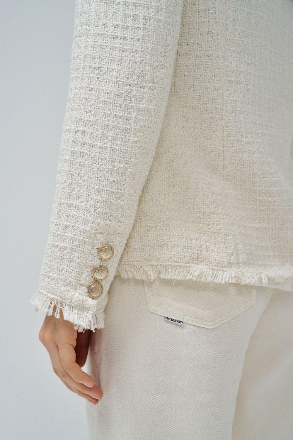 Fitted Tweed Blazer, Beige, large image number 4