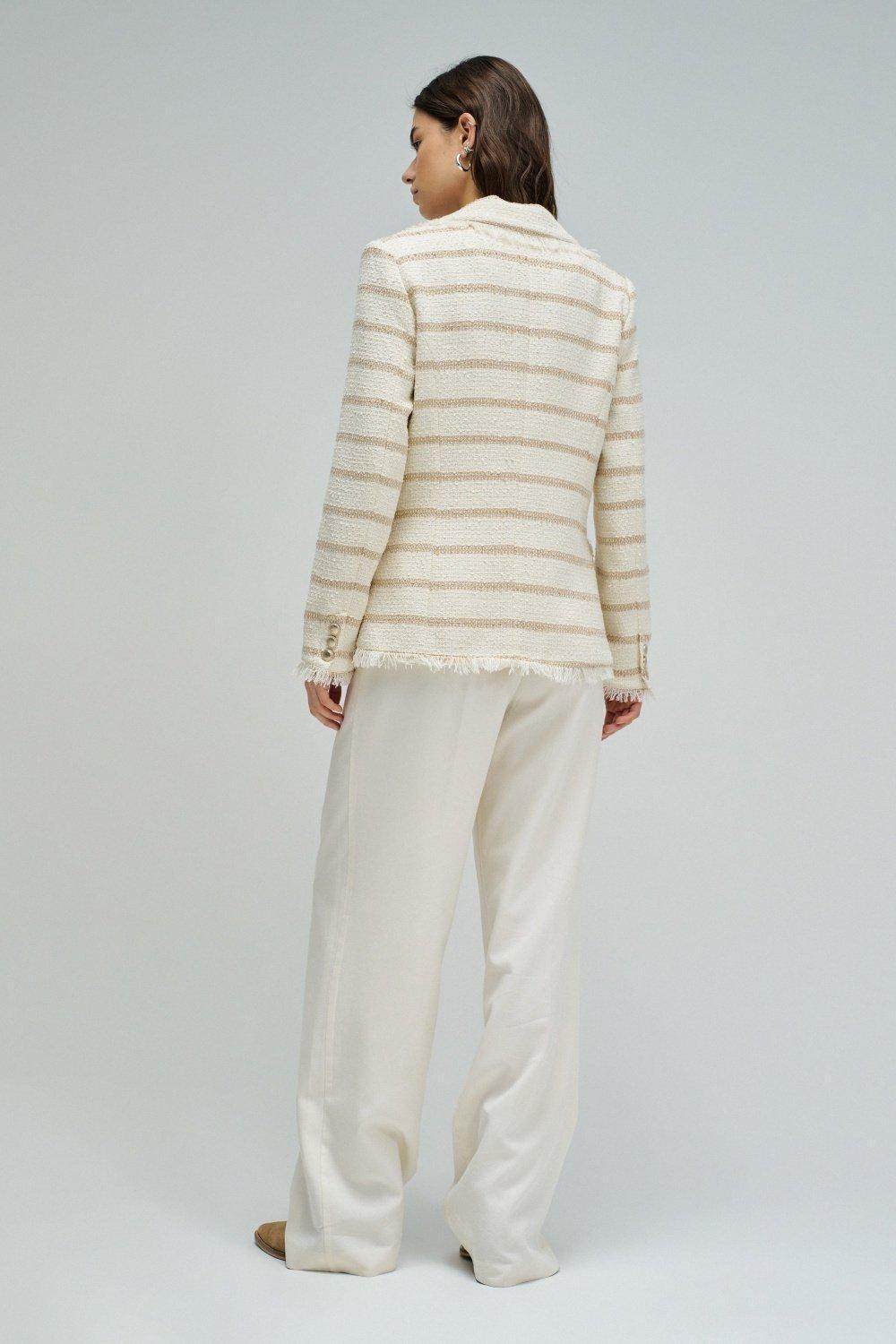 Tweed Blazer With Stripes, Cream, large image number 3