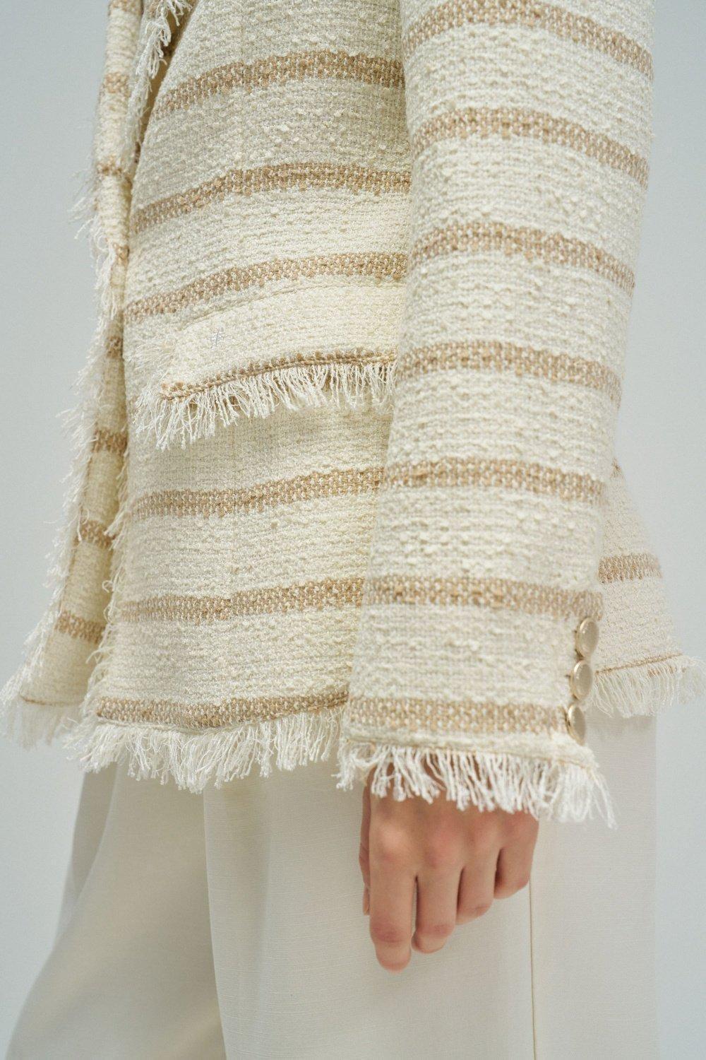 Tweed Blazer With Stripes, Cream, large image number 4