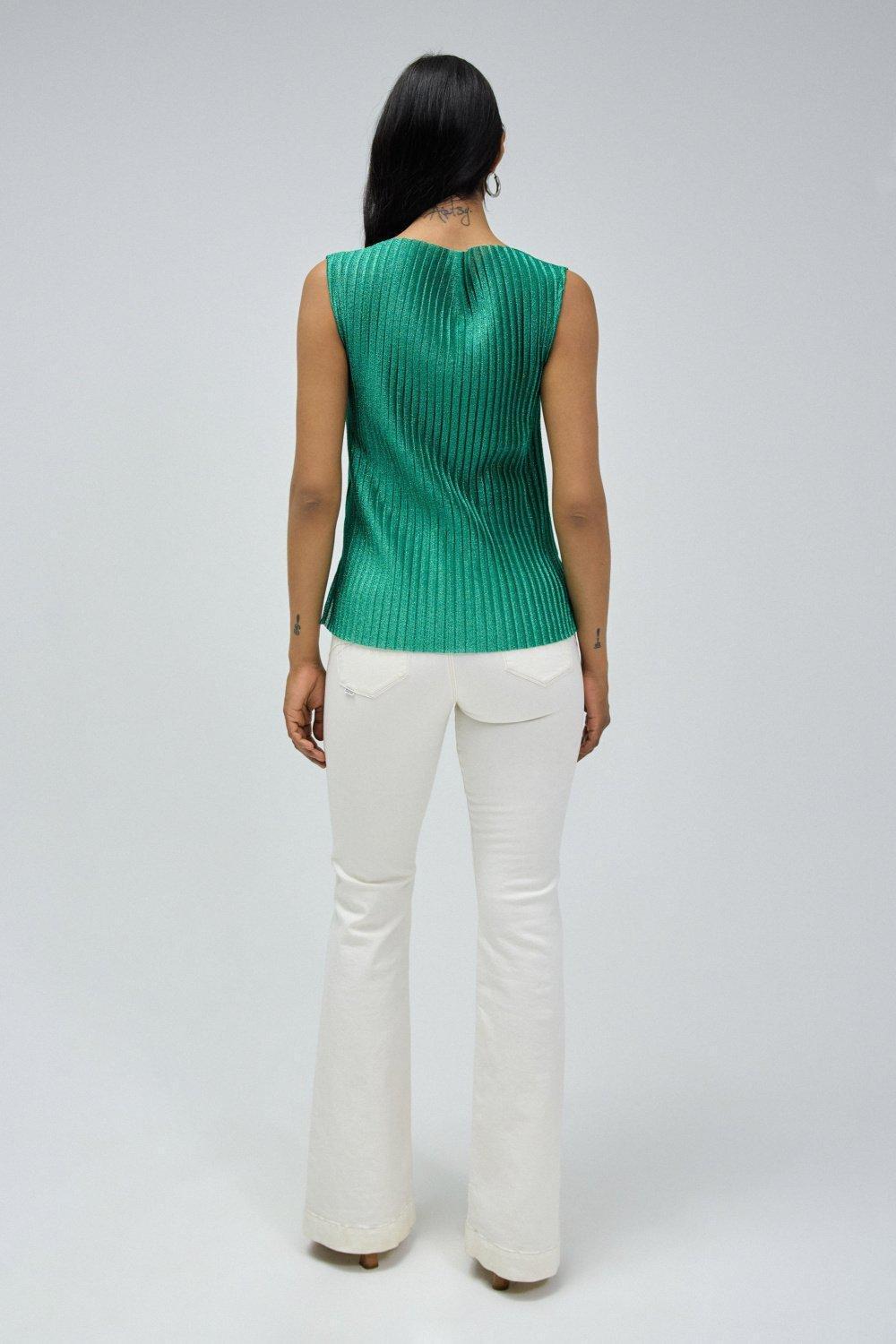 Pleated Top With Metallic Yarn, Green, large image number 3