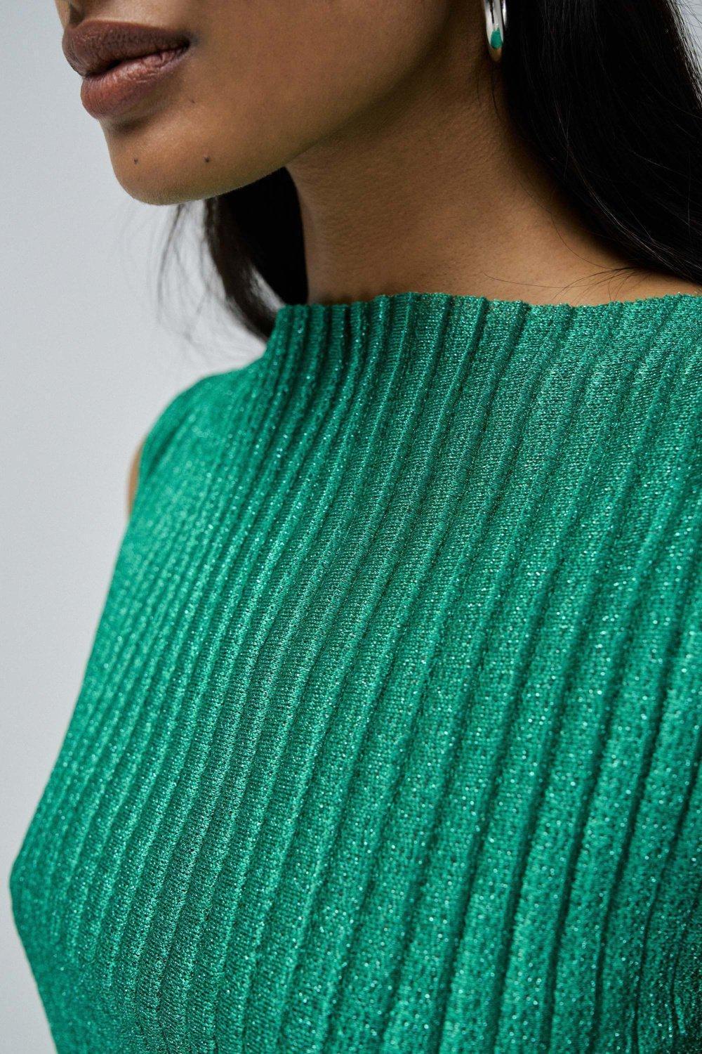 Pleated Top With Metallic Yarn, Green, large image number 4