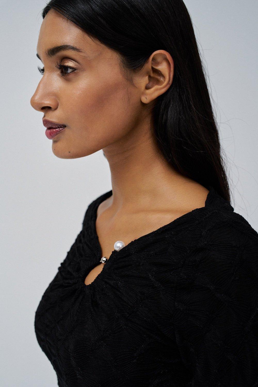 Black Textured Detailed Sweater, , large image number 4