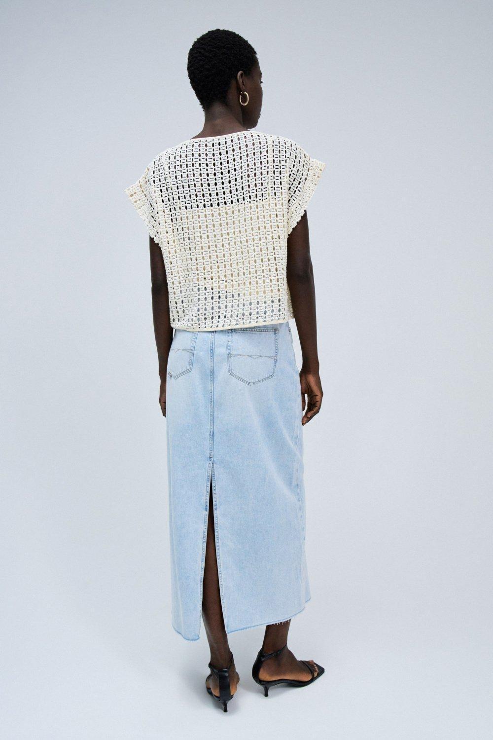 Crochet T-Shirt, Beige, large image number 3