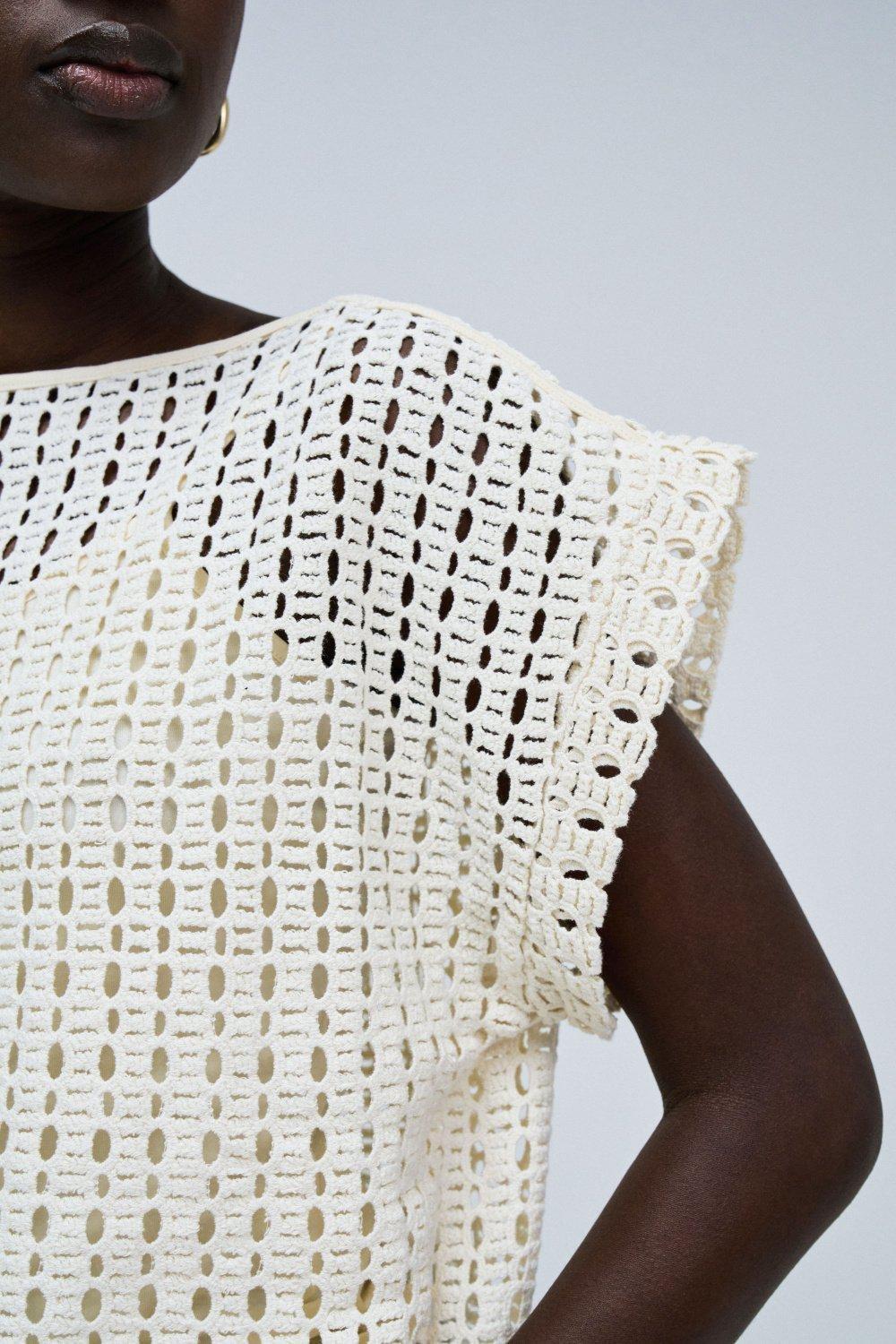 Crochet T-Shirt, Beige, large image number 4