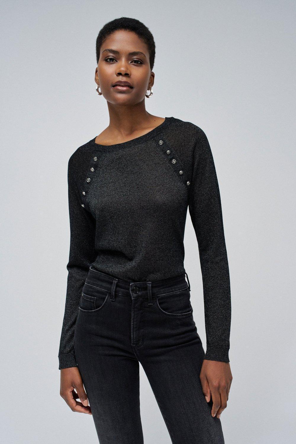 Slim Knit Sweater, Black, large image number 0