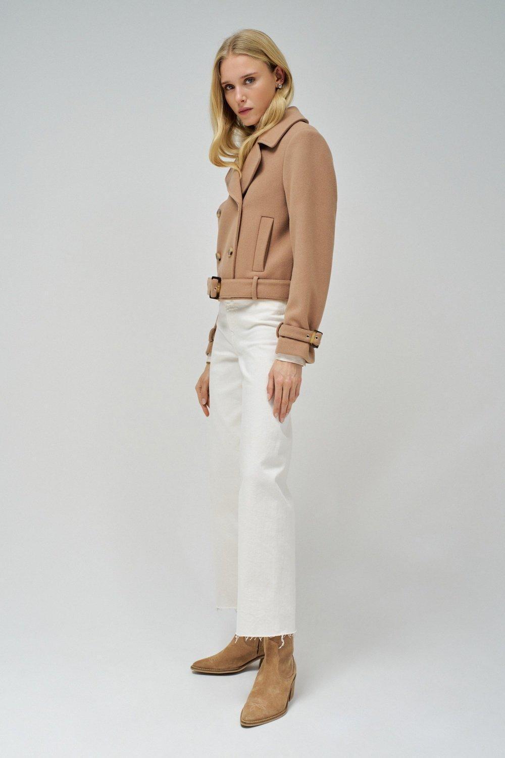 Brown Plain Cropped Coat, , large image number 2