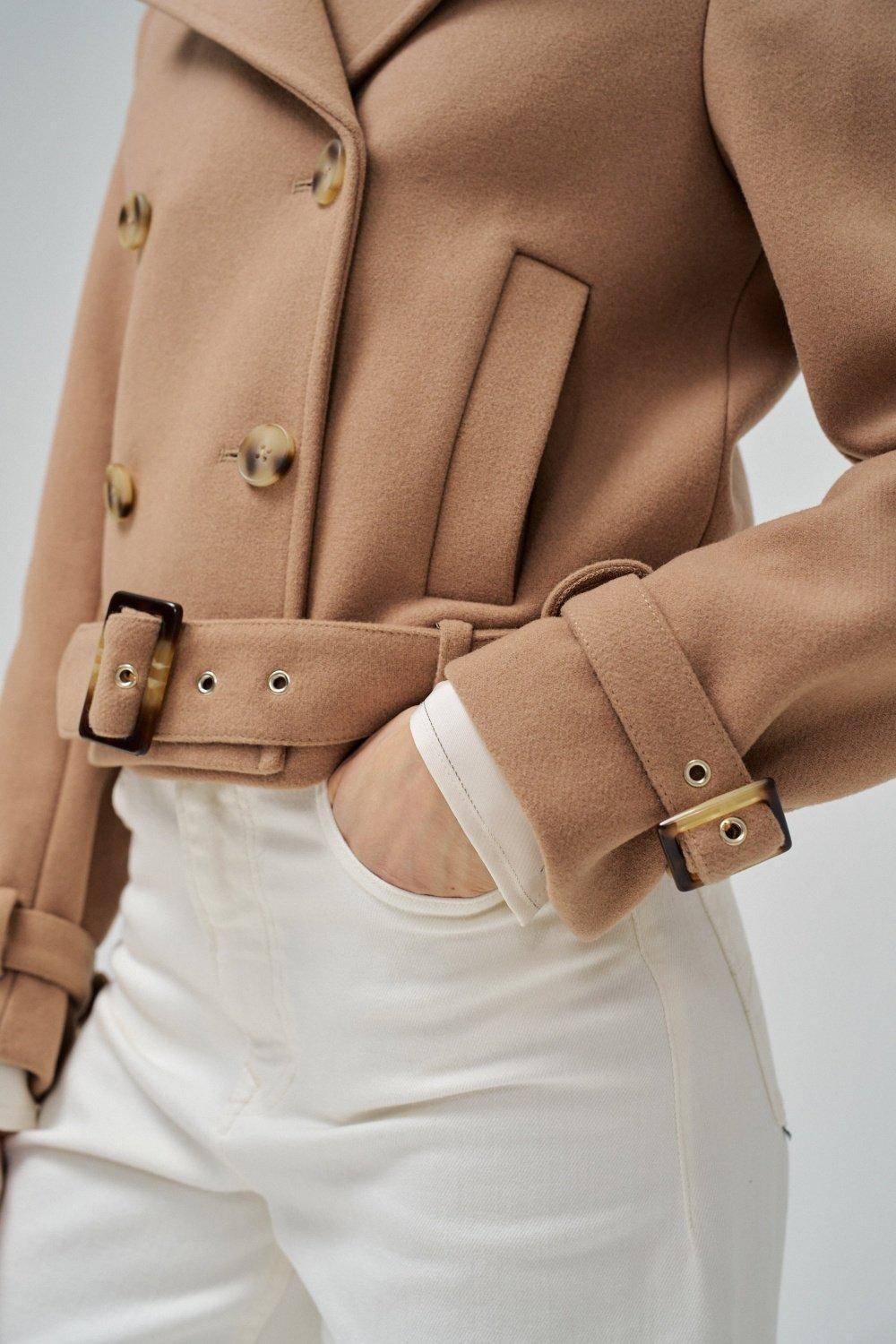 Brown Plain Cropped Coat, , large image number 4
