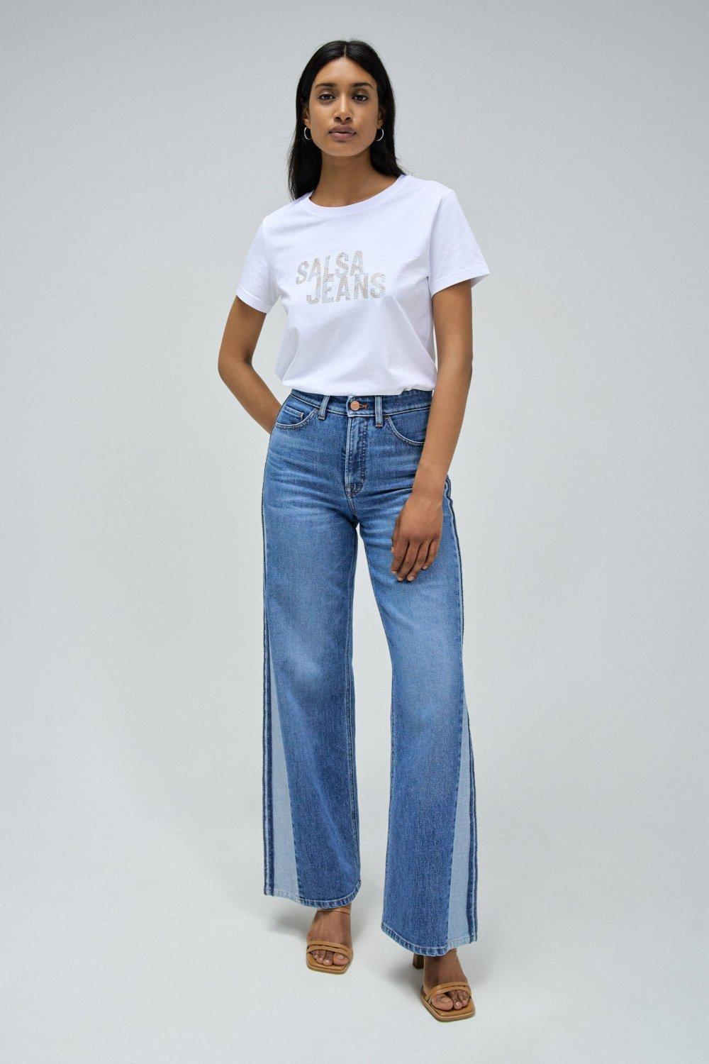 Lurex Embroidered Branding T-Shirt, White, large image number 0