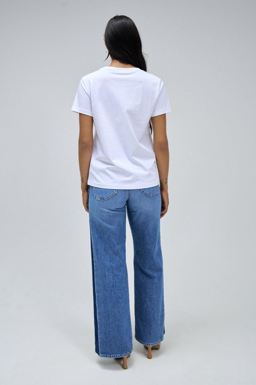 Lurex Embroidered Branding T-Shirt, White, large image number 3