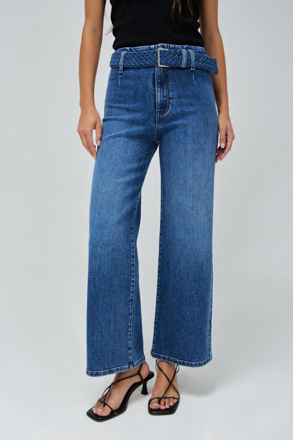 Wide-Leg Cropped Jeans, Navy, large image number 0