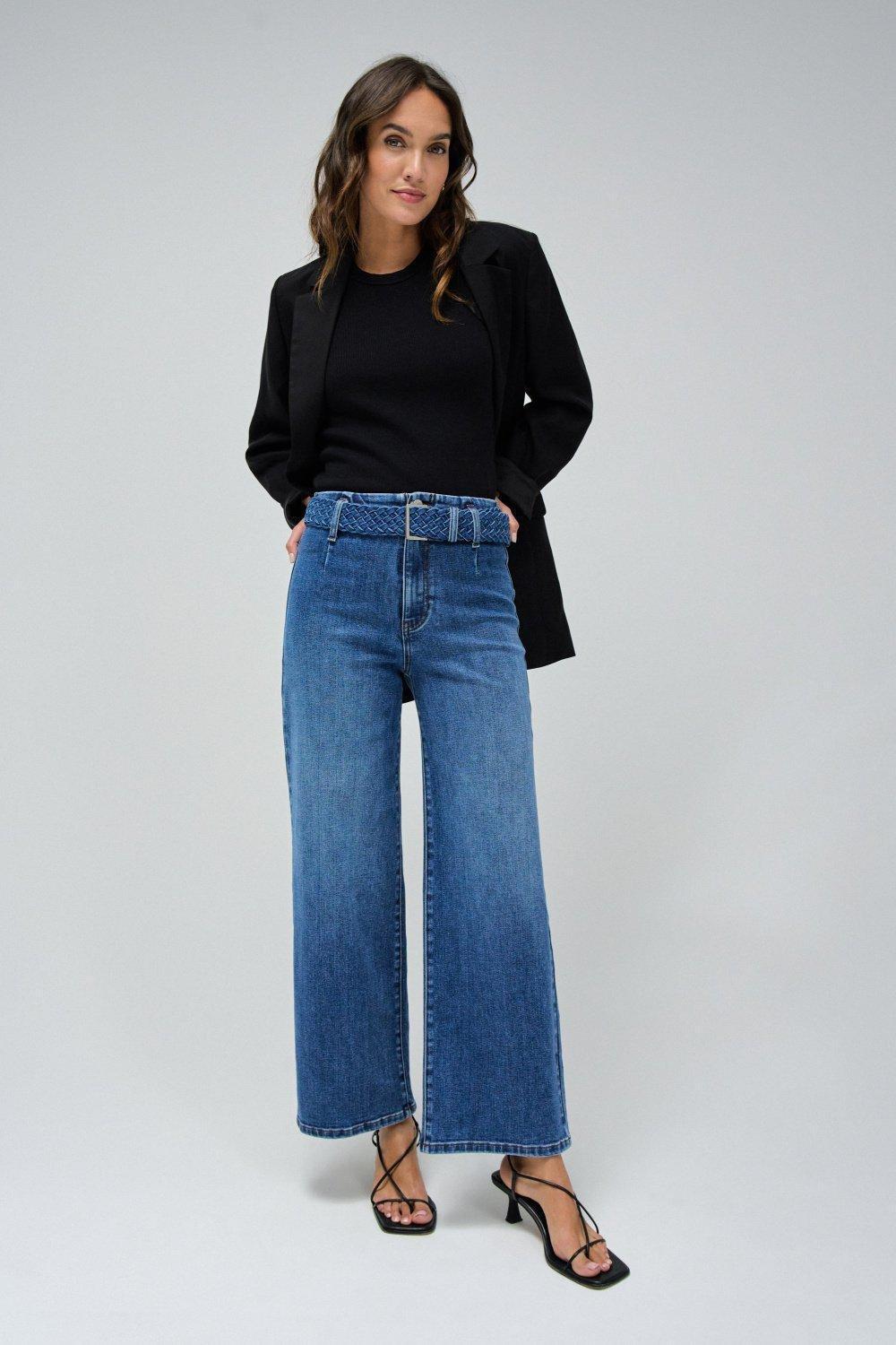 Wide-Leg Cropped Jeans, Navy, large image number 1