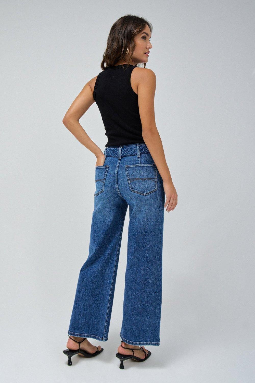 Wide-Leg Cropped Jeans, Navy, large image number 3