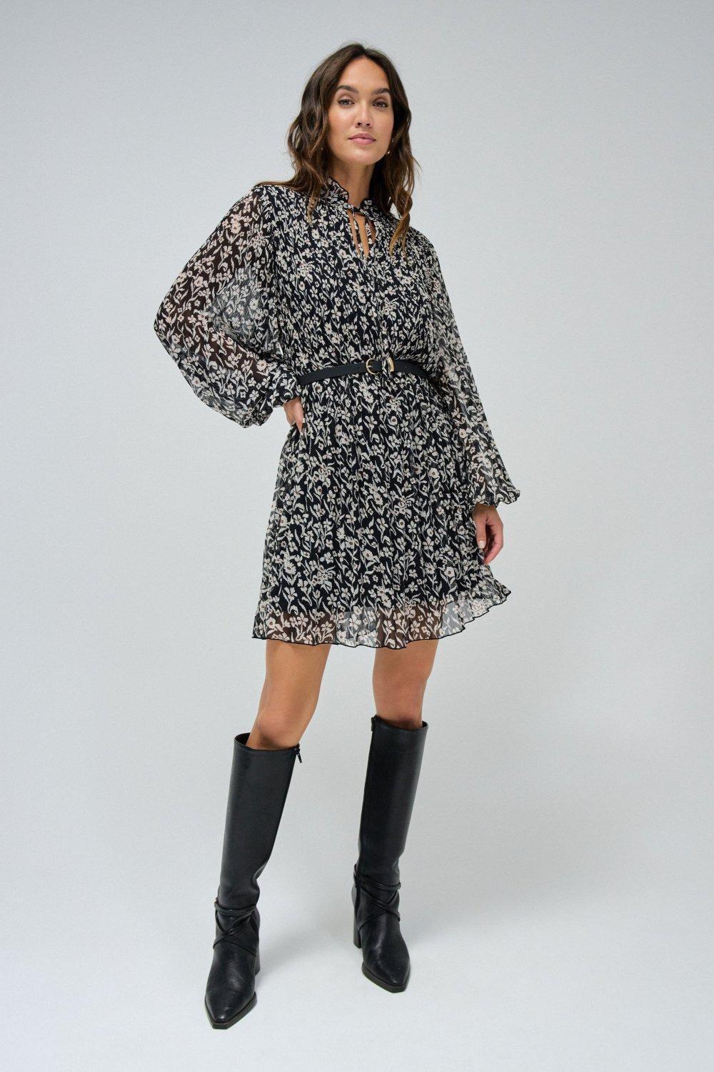 Floral Shirt Dress, Black, medium