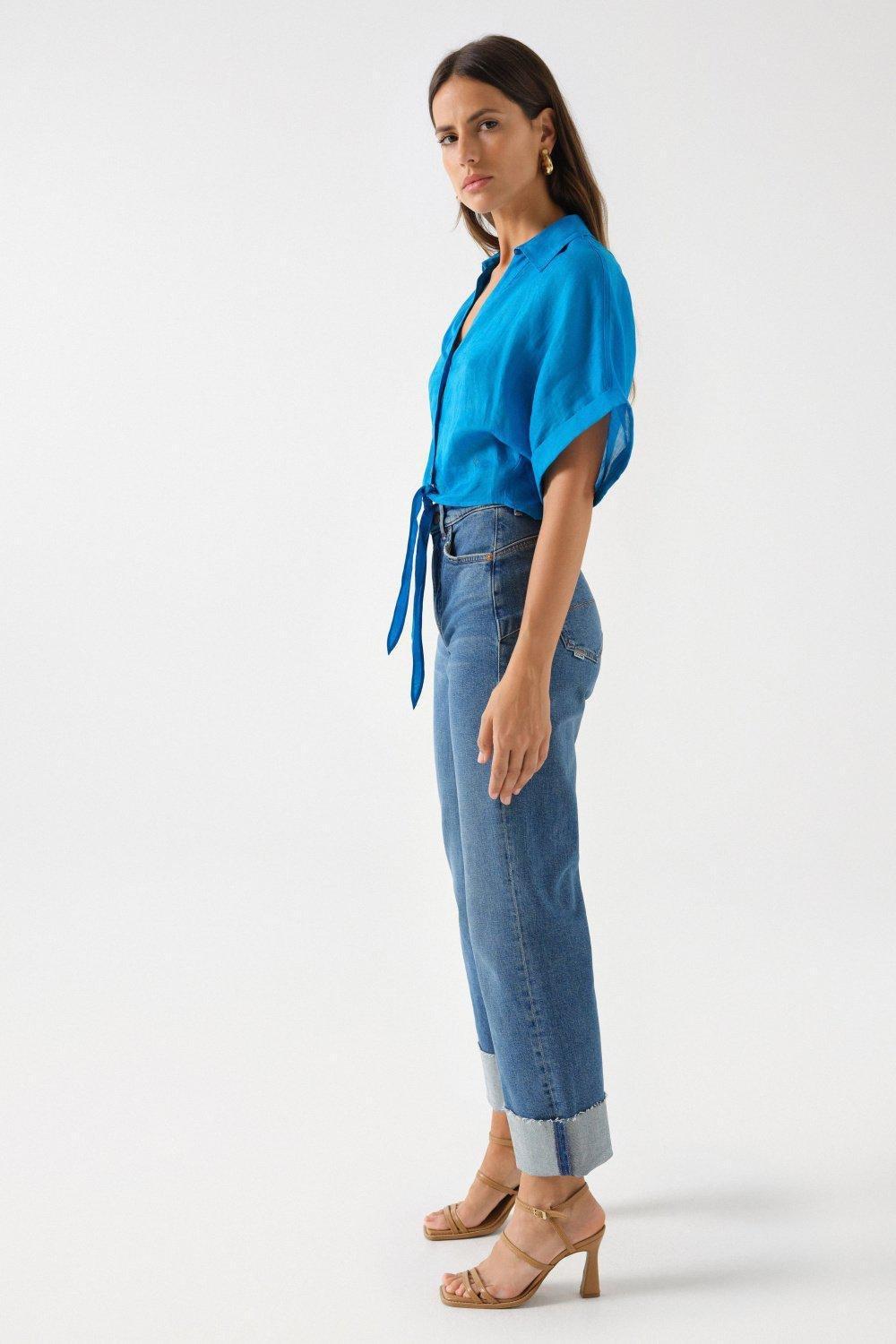Blue Lace-Trimmed Blouse, , large image number 2