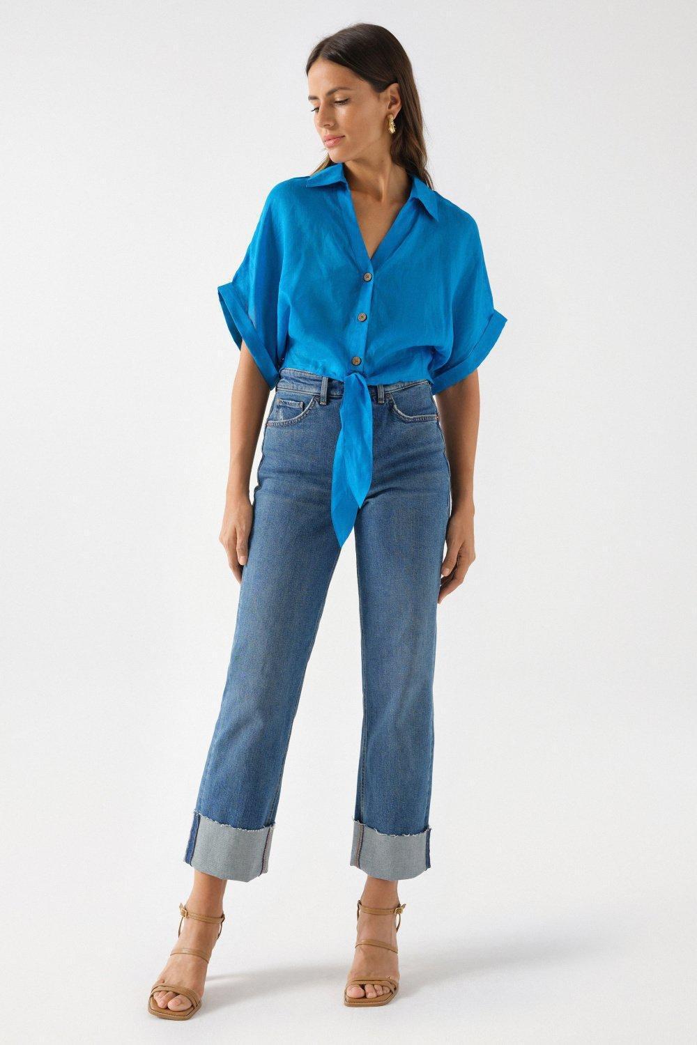 Lace-Trimmed Blouse, Blue, large image number 1