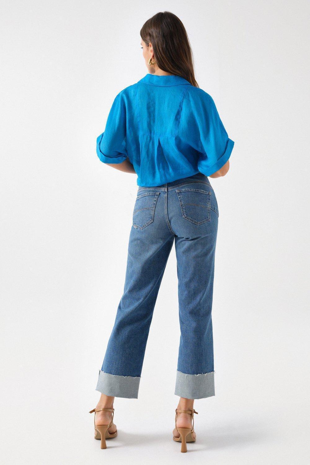 Lace-Trimmed Blouse, Blue, large image number 3