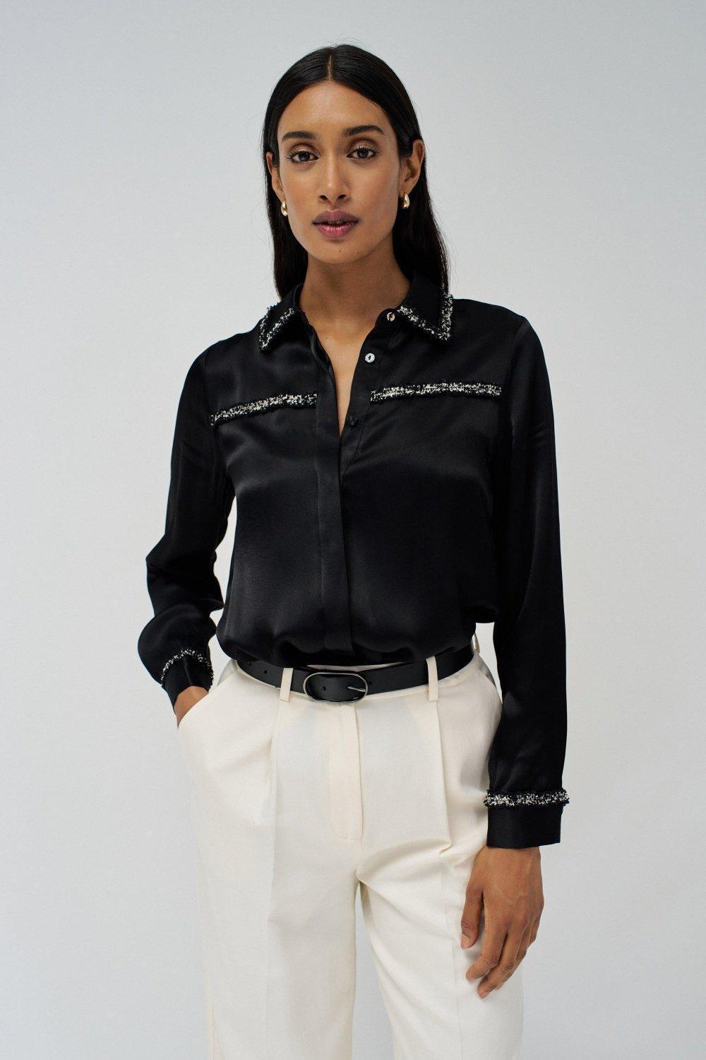Black Satin Finish Button Down Shirt, , large image number 0