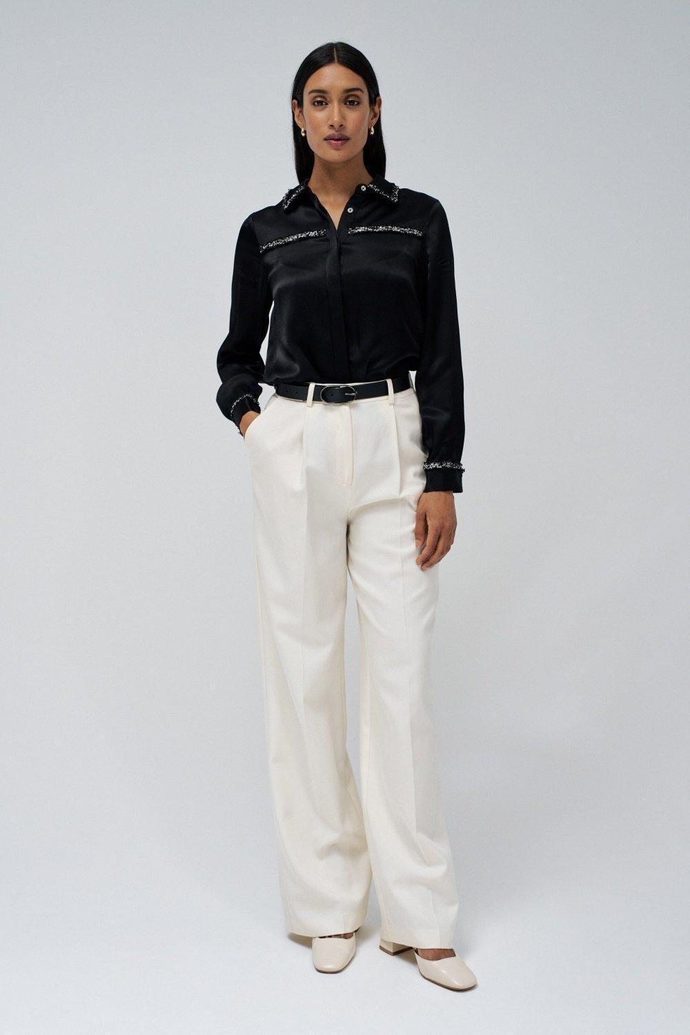 Black Satin Finish Button Down Shirt, , large image number 1