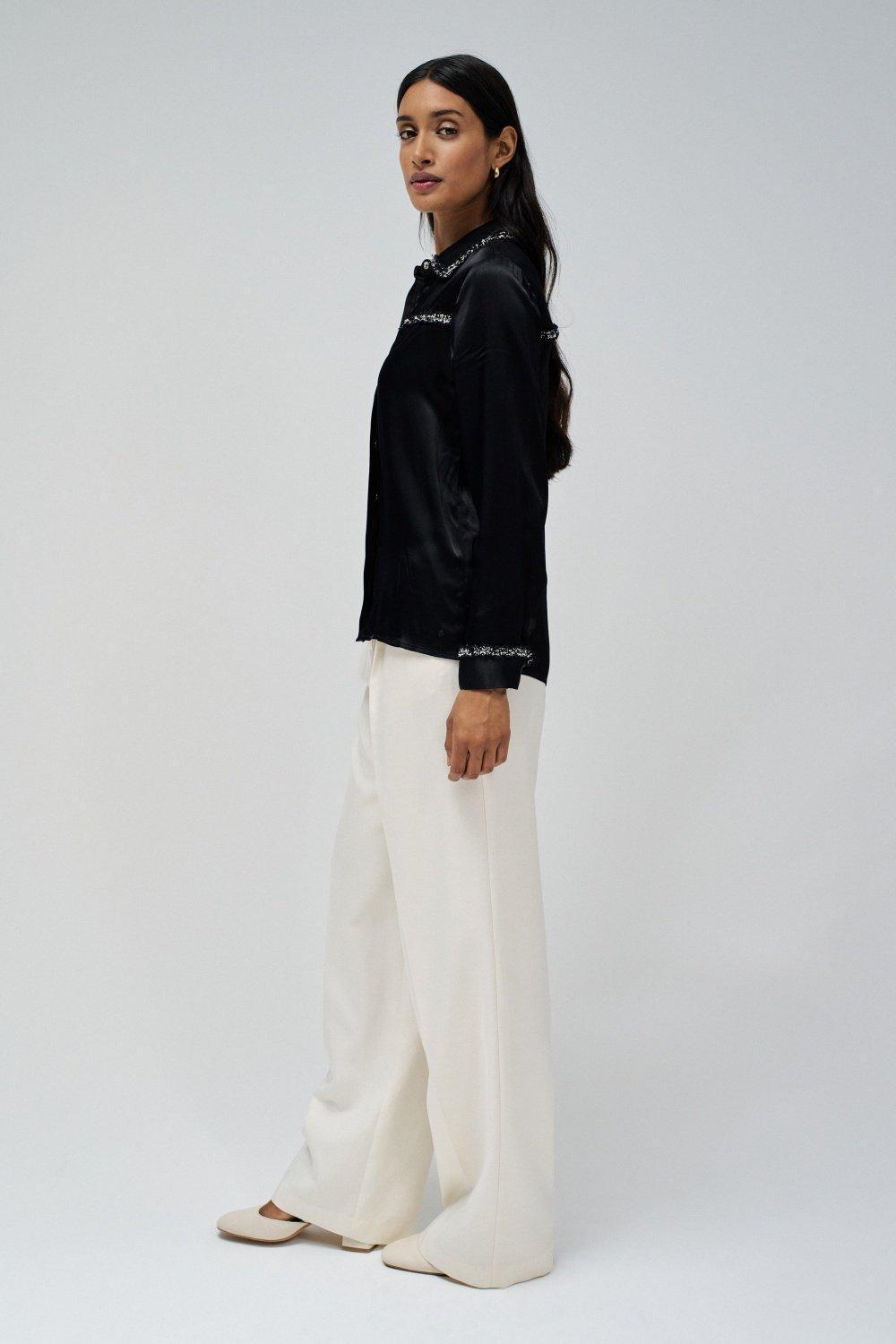 Black Satin Finish Button Down Shirt, , large image number 2