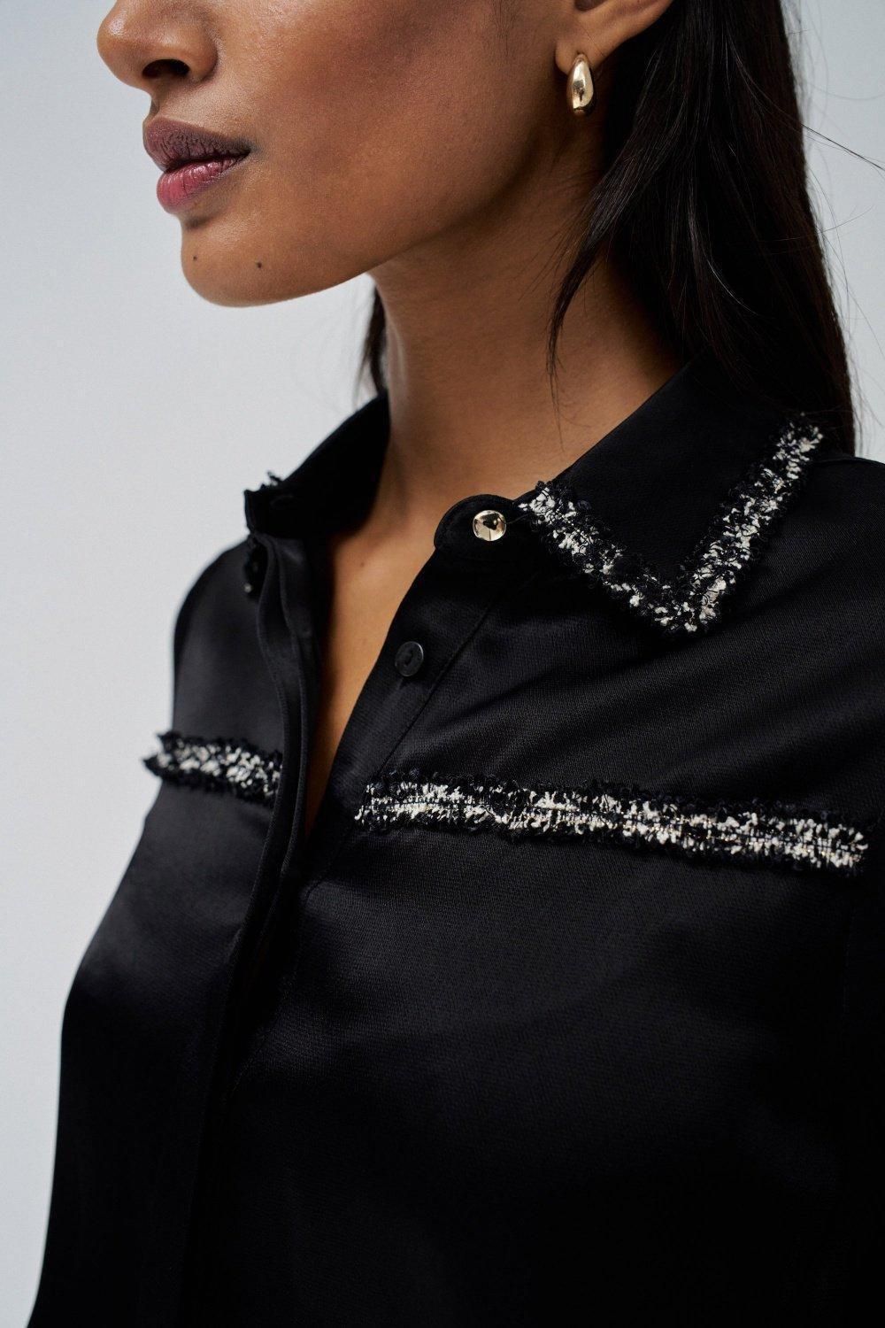 Black Satin Finish Button Down Shirt, , large image number 4
