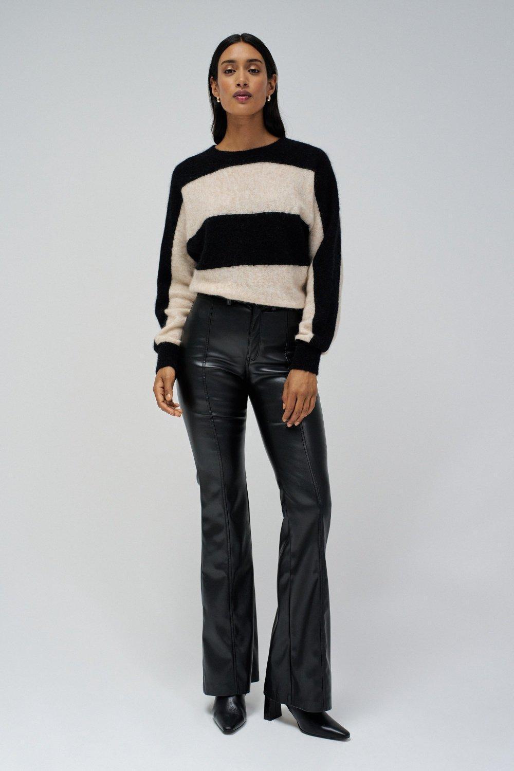 Striped Cropped Sweater, Beige, large image number 1
