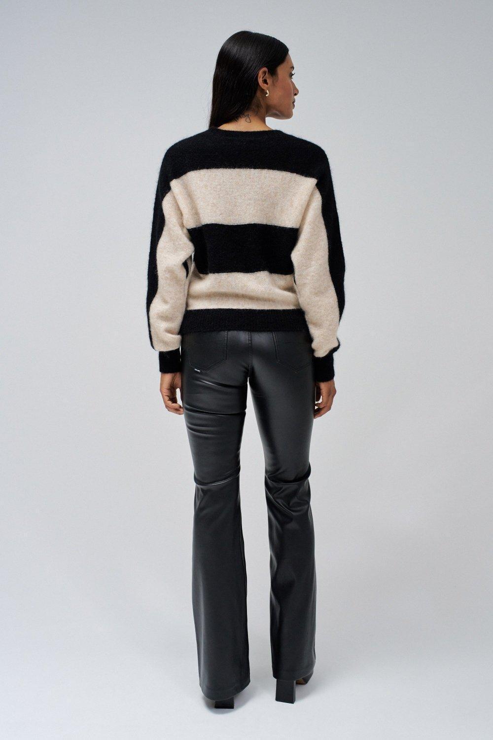 Striped Cropped Sweater, Beige, large image number 3