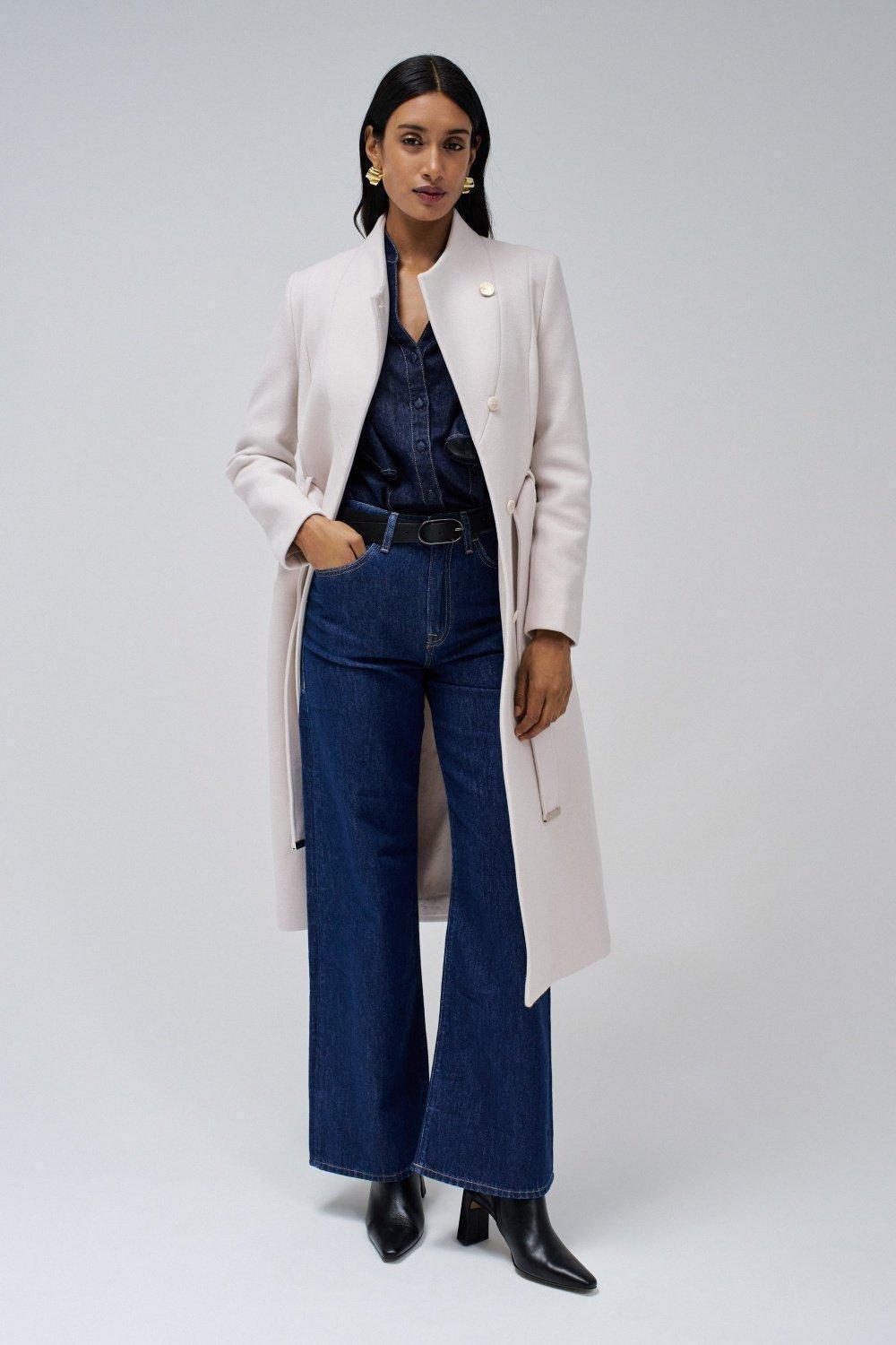 Grace Long Woollen Coat With Belt, , large image number 1